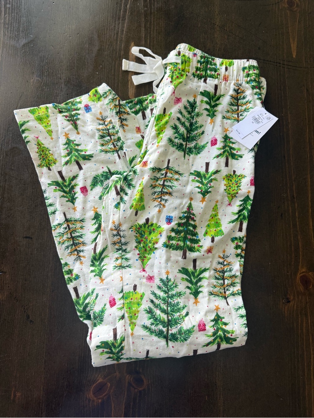Old Navy White Pajama Pants with Green Christmas Tree Print, extra small